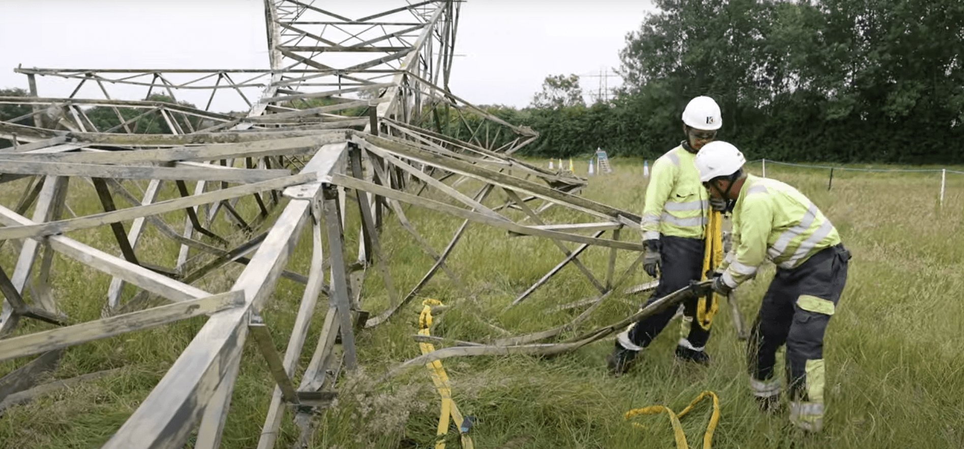 Electricity pylon being dismantled